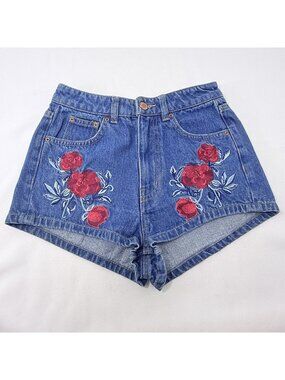 Hm Coachella Jean Shorts Booties Women Size 4 W24 Embroidered Floral Hippie Boho